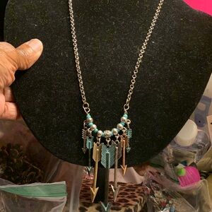 Elegant Gold Tone and Turquoise Arrow Necklace